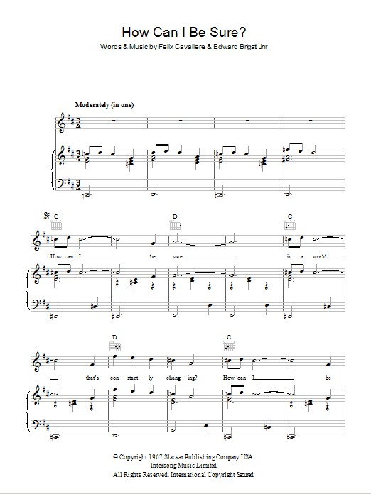 Learn to play David Cassidy How Can I Be Sure sheet music for Piano, Vocal & Guitar Chords in minutes. Price: 7.8900$ David Cassidy How Can I Be Sure sheet music notes and chords arranged for Piano, Vocal & Guitar Chords