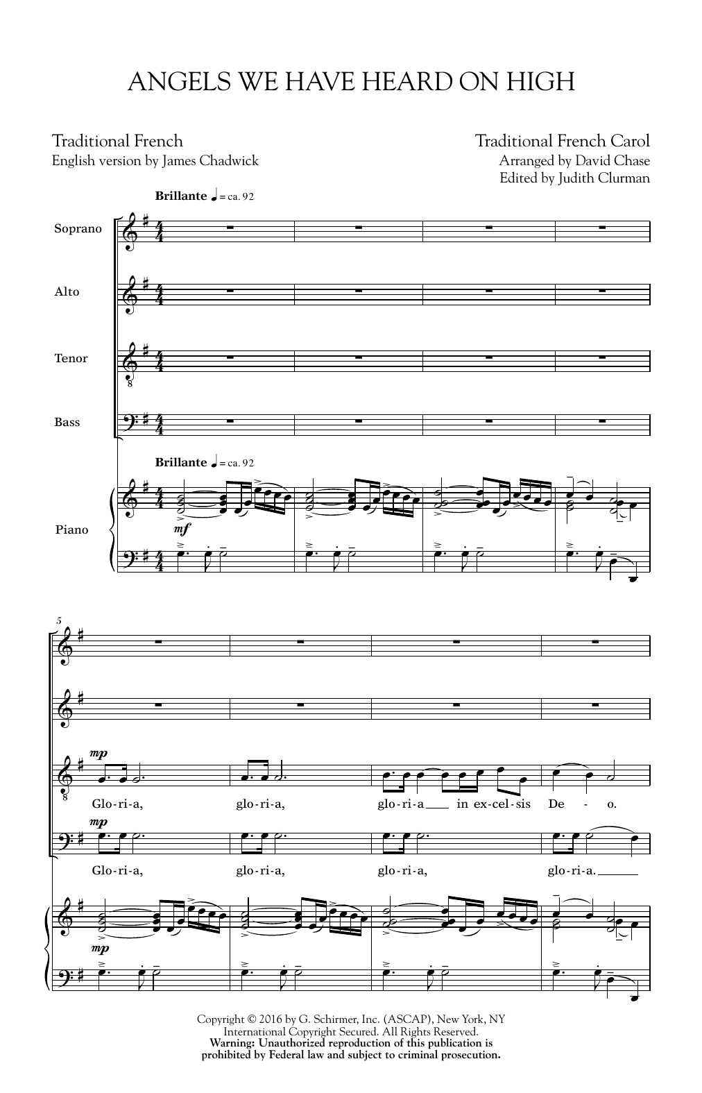 Traditional Carol Angels We Have Heard On High (arr. David Chase) sheet music notes and chords. Download Printable PDF.