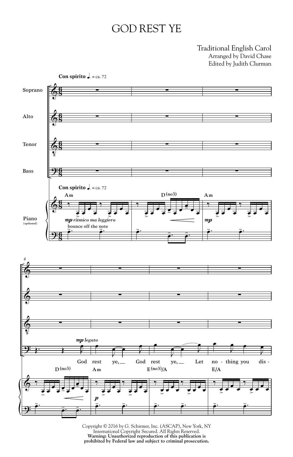 Christmas Carol God Rest Ye (arr. David Chase) sheet music notes and chords. Download Printable PDF.