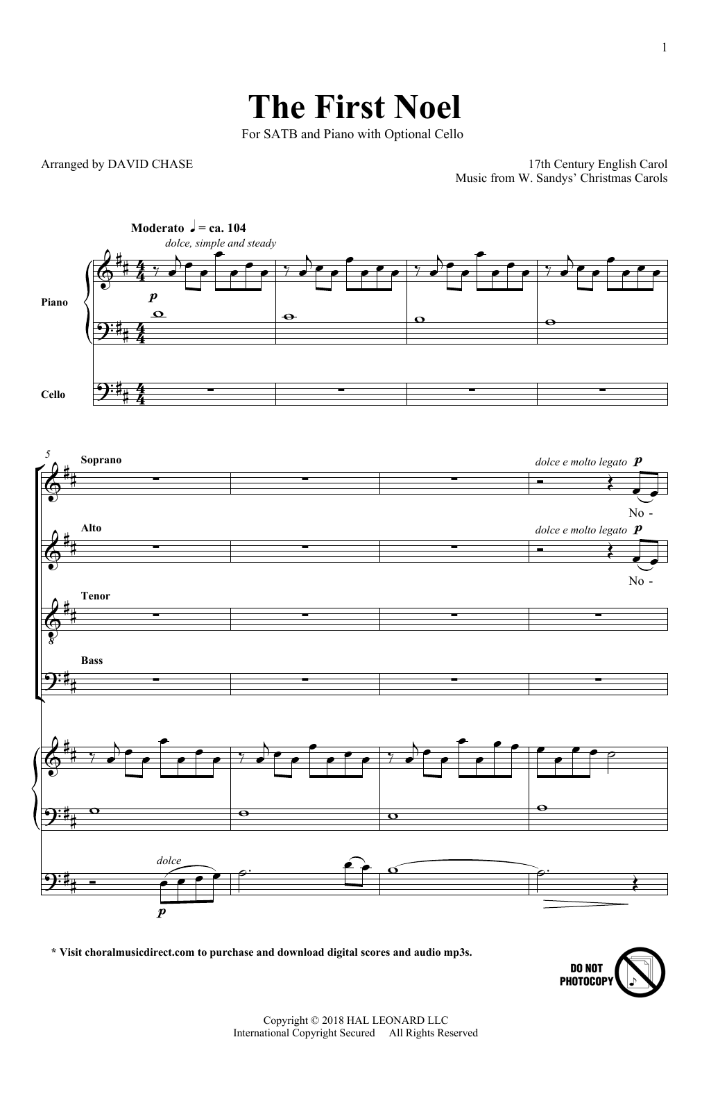 David Chase The First Noel sheet music notes and chords. Download Printable PDF.