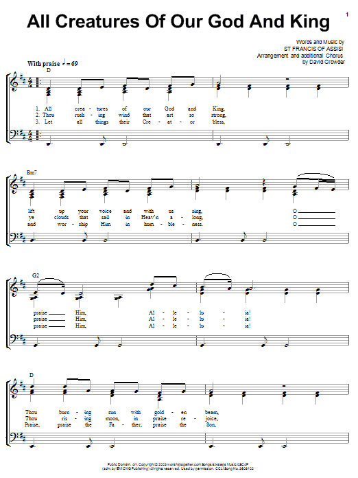 David Crowder All Creatures Of Our God And King sheet music notes and chords. Download Printable PDF.