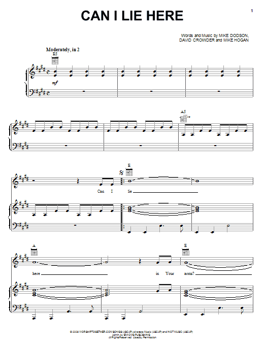 Learn to play David Crowder Band Can I Lie Here sheet music for Piano, Vocal & Guitar Chords (Right-Hand Melody) in minutes. Price: 7.8900$ David Crowder Band Can I Lie Here sheet music notes and chords arranged for Piano, Vocal & Guitar Chords (Right-Hand Melody)