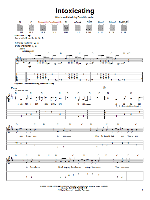 David Crowder Band Intoxicating sheet music notes and chords. Download Printable PDF.