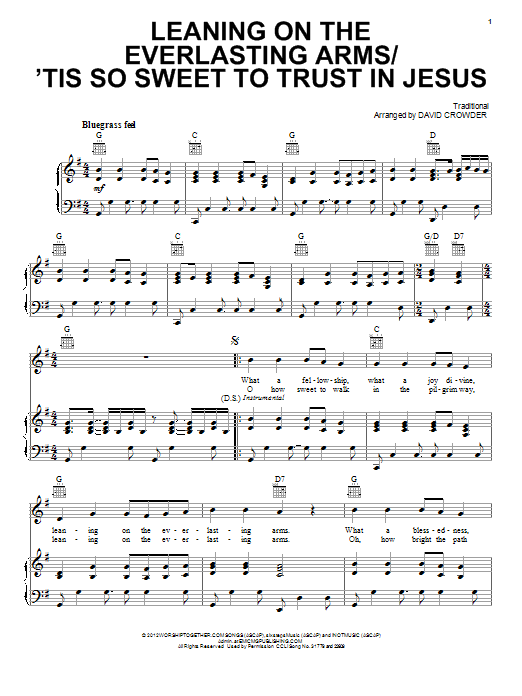 David Crowder Band Leaning On The Everlasting Arms / 'Tis So Sweet To Trust In Jesus sheet music notes and chords. Download Printable PDF.