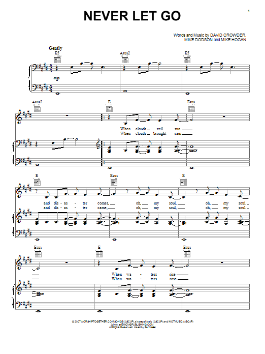 Learn to play David Crowder Band Never Let Go sheet music for Piano, Vocal & Guitar Chords (Right-Hand Melody) in minutes. Price: 7.8900$ David Crowder Band Never Let Go sheet music notes and chords arranged for Piano, Vocal & Guitar Chords (Right-Hand Melody)