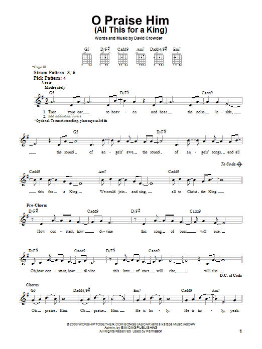 David Crowder Band O Praise Him (All This For A King) sheet music notes and chords. Download Printable PDF.