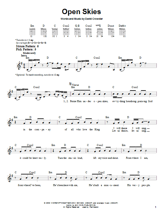 David Crowder Band Open Skies sheet music notes and chords. Download Printable PDF.