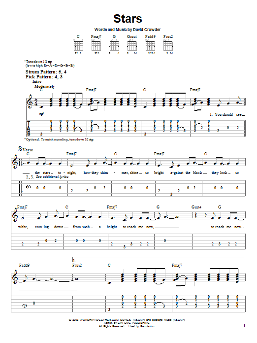 David Crowder Band Stars sheet music notes and chords. Download Printable PDF.