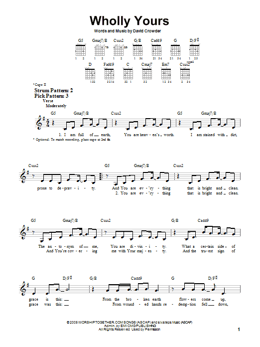 David Crowder Band Wholly Yours sheet music notes and chords. Download Printable PDF.