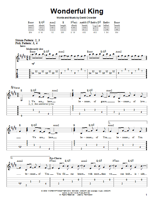 David Crowder Band Wonderful King sheet music notes and chords. Download Printable PDF.