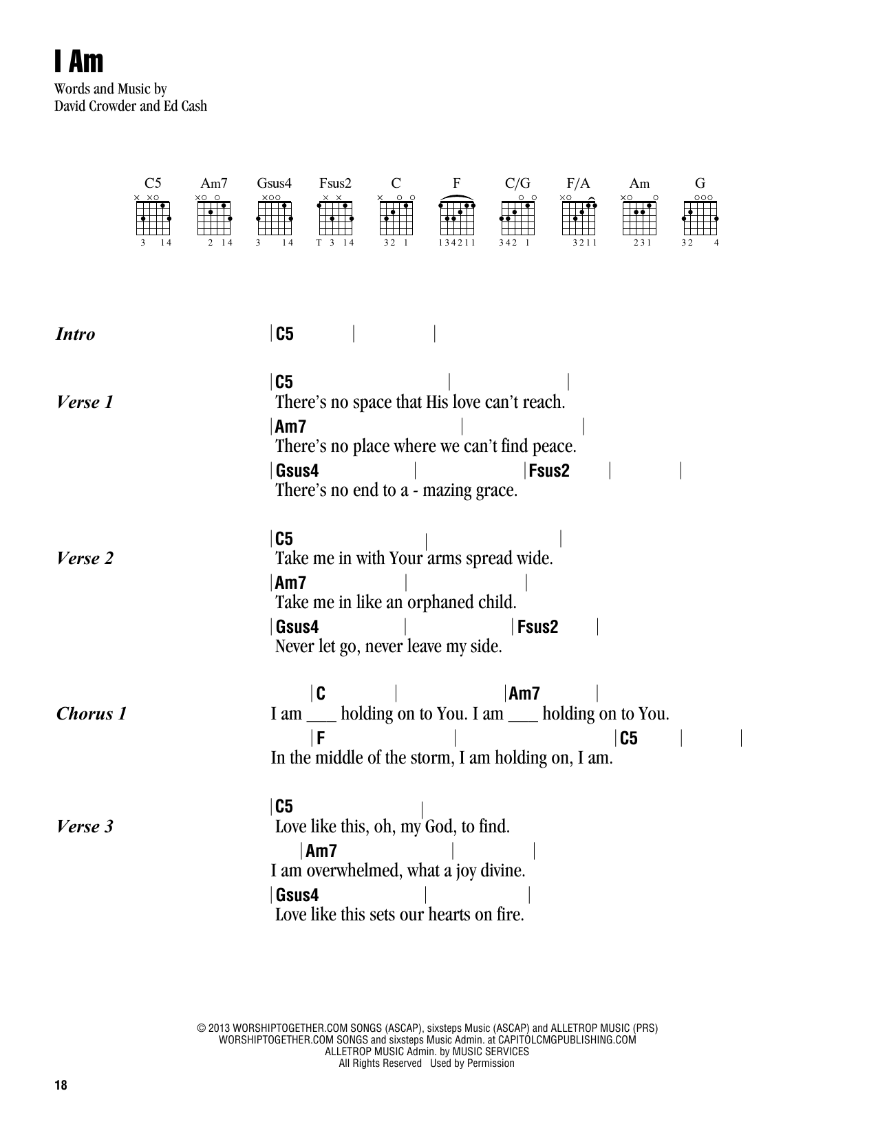 David Crowder I Am sheet music notes and chords. Download Printable PDF.