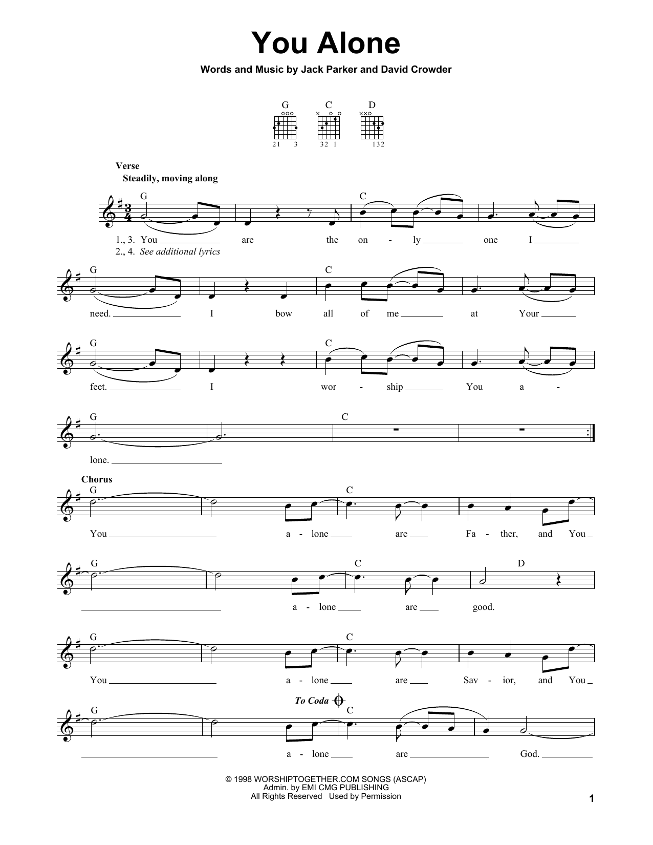 David Crowder You Alone sheet music notes and chords. Download Printable PDF.