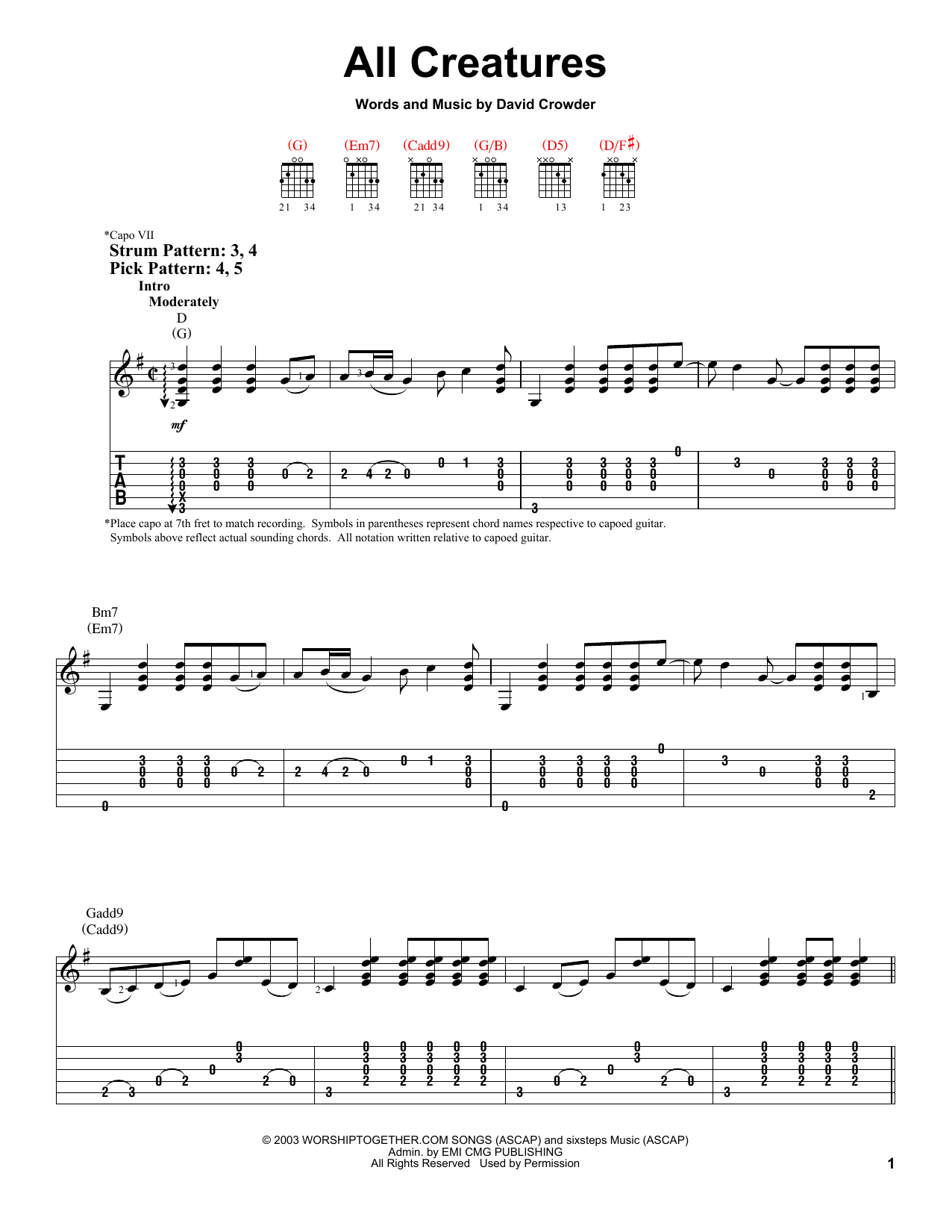 David Crowder*Band All Creatures Of Our God And King sheet music notes and chords. Download Printable PDF.