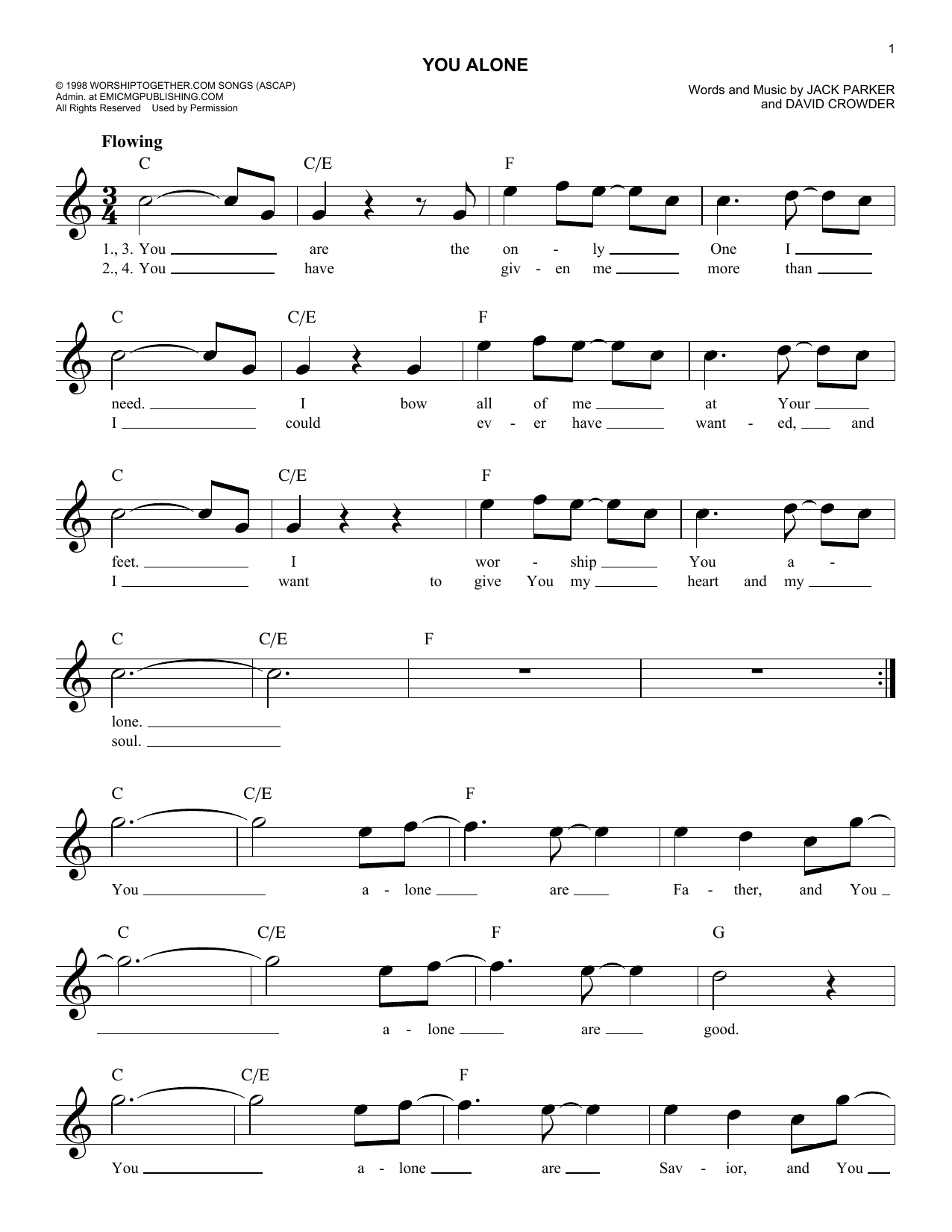 David Crowder*Band You Alone sheet music notes and chords. Download Printable PDF.