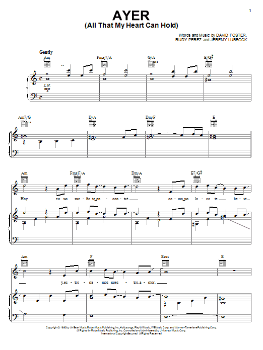 David Foster Ayer (All That My Heart Can Hold) sheet music notes and chords. Download Printable PDF.