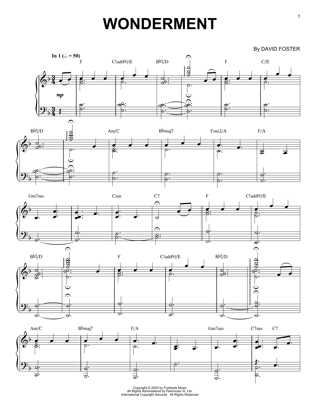 David Foster Wonderment sheet music notes and chords. Download Printable PDF.