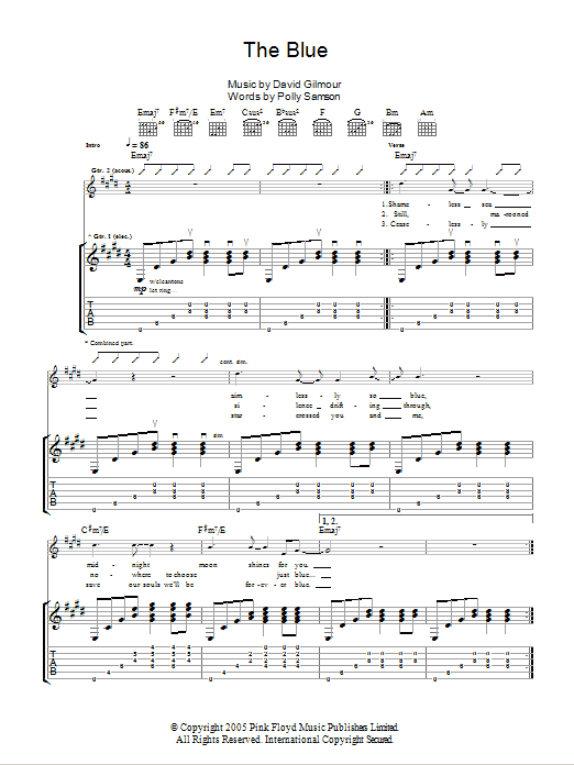 Learn to play David Gilmour The Blue sheet music for Guitar Tab in minutes. Price: 7.8900$ David Gilmour The Blue sheet music notes and chords arranged for Guitar Tab