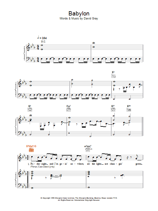 David Gray Babylon sheet music notes and chords. Download Printable PDF.