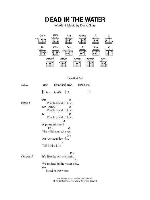 David Gray Dead In The Water sheet music notes and chords. Download Printable PDF.