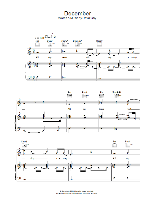 David Gray December sheet music notes and chords. Download Printable PDF.