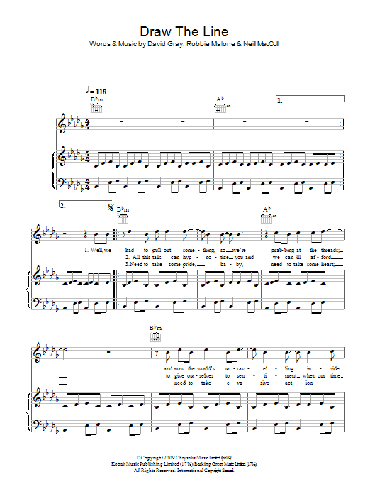 Learn to play David Gray Draw The Line sheet music for Piano, Vocal & Guitar Chords in minutes. Price: 7.8900$ David Gray Draw The Line sheet music notes and chords arranged for Piano, Vocal & Guitar Chords