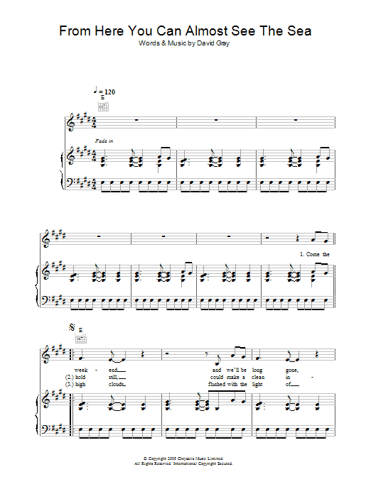 David Gray From Here You Can Almost See The Sea sheet music notes and chords arranged for Piano, Vocal & Guitar Chords