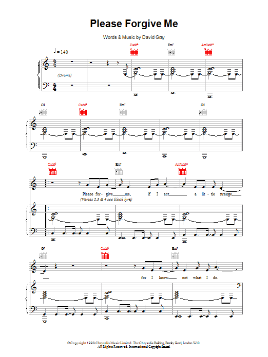 David Gray Please Forgive Me sheet music notes and chords. Download Printable PDF.