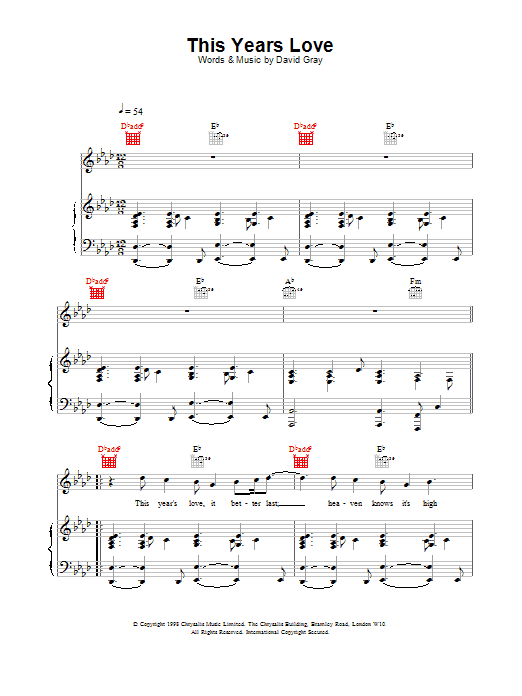 David Gray This Year's Love sheet music notes and chords. Download Printable PDF.