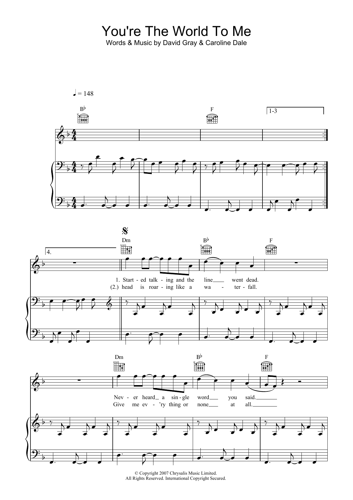 Learn to play David Gray You're The World To Me sheet music for Piano, Vocal & Guitar Chords in minutes. Price: 7.8900$ David Gray You're The World To Me sheet music notes and chords arranged for Piano, Vocal & Guitar Chords