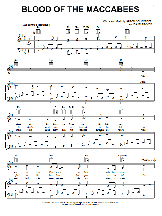 Learn to play David Grover & The Big Bear Band Blood Of The Maccabees sheet music for Piano, Vocal & Guitar Chords (Right-Hand Melody) in minutes. Price: 7.8900$ David Grover & The Big Bear Band Blood Of The Maccabees sheet music notes and chords arranged for Piano, Vocal & Guitar Chords (Right-Hand Melody)