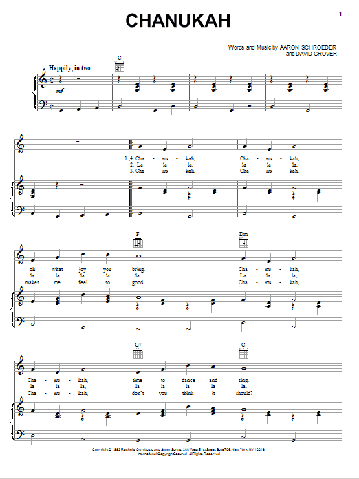 Learn to play David Grover & The Big Bear Band Chanukah sheet music for Piano, Vocal & Guitar Chords (Right-Hand Melody) in minutes. Price: 7.8900$ David Grover & The Big Bear Band Chanukah sheet music notes and chords arranged for Piano, Vocal & Guitar Chords (Right-Hand Melody)