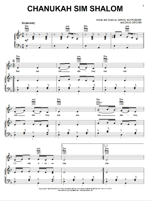 Learn to play David Grover & The Big Bear Band Chanukah Sim Shalom sheet music for Piano, Vocal & Guitar Chords (Right-Hand Melody) in minutes. Price: 7.8900$ David Grover & The Big Bear Band Chanukah Sim Shalom sheet music notes and chords arranged for Piano, Vocal & Guitar Chords (Right-Hand Melody)