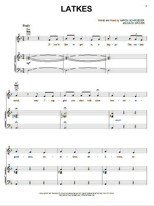 Learn to play David Grover & The Big Bear Band Latkes sheet music for Piano, Vocal & Guitar Chords (Right-Hand Melody) in minutes. Price: 7.8900$ David Grover & The Big Bear Band Latkes sheet music notes and chords arranged for Piano, Vocal & Guitar Chords (Right-Hand Melody)