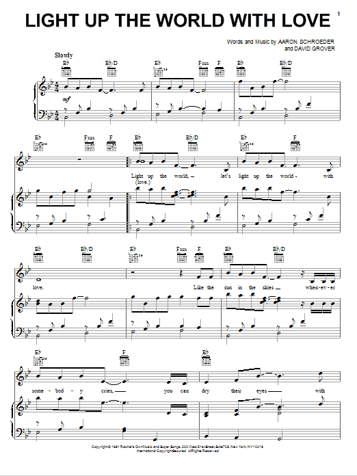 Learn to play David Grover & The Big Bear Band Light Up The World With Love sheet music for Piano, Vocal & Guitar Chords (Right-Hand Melody) in minutes. Price: 7.8900$ David Grover & The Big Bear Band Light Up The World With Love sheet music notes and chords arranged for Piano, Vocal & Guitar Chords (Right-Hand Melody)