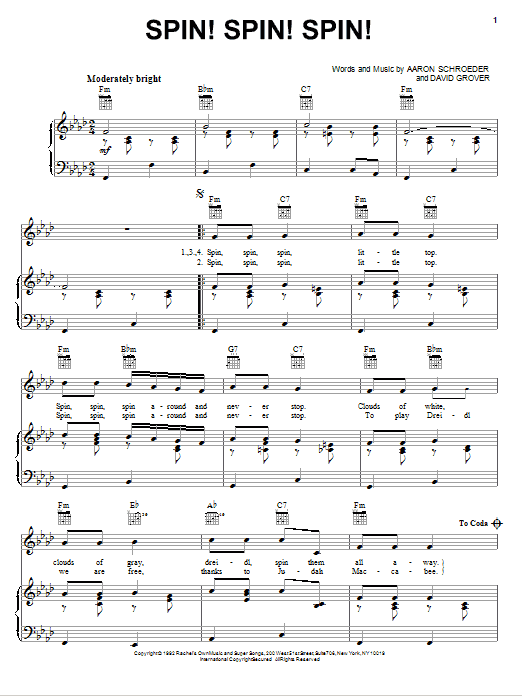 Learn to play David Grover & The Big Bear Band Spin! Spin! Spin! sheet music for Piano, Vocal & Guitar Chords (Right-Hand Melody) in minutes. Price: 7.8900$ David Grover & The Big Bear Band Spin! Spin! Spin! sheet music notes and chords arranged for Piano, Vocal & Guitar Chords (Right-Hand Melody)