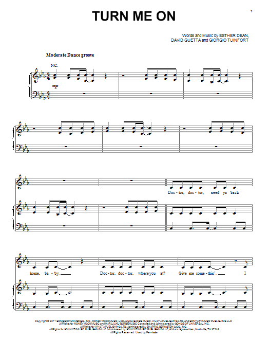 David Guetta Turn Me On (feat. Nicki Minaj) sheet music notes and chords arranged for Piano, Vocal & Guitar Chords (Right-Hand Melody)