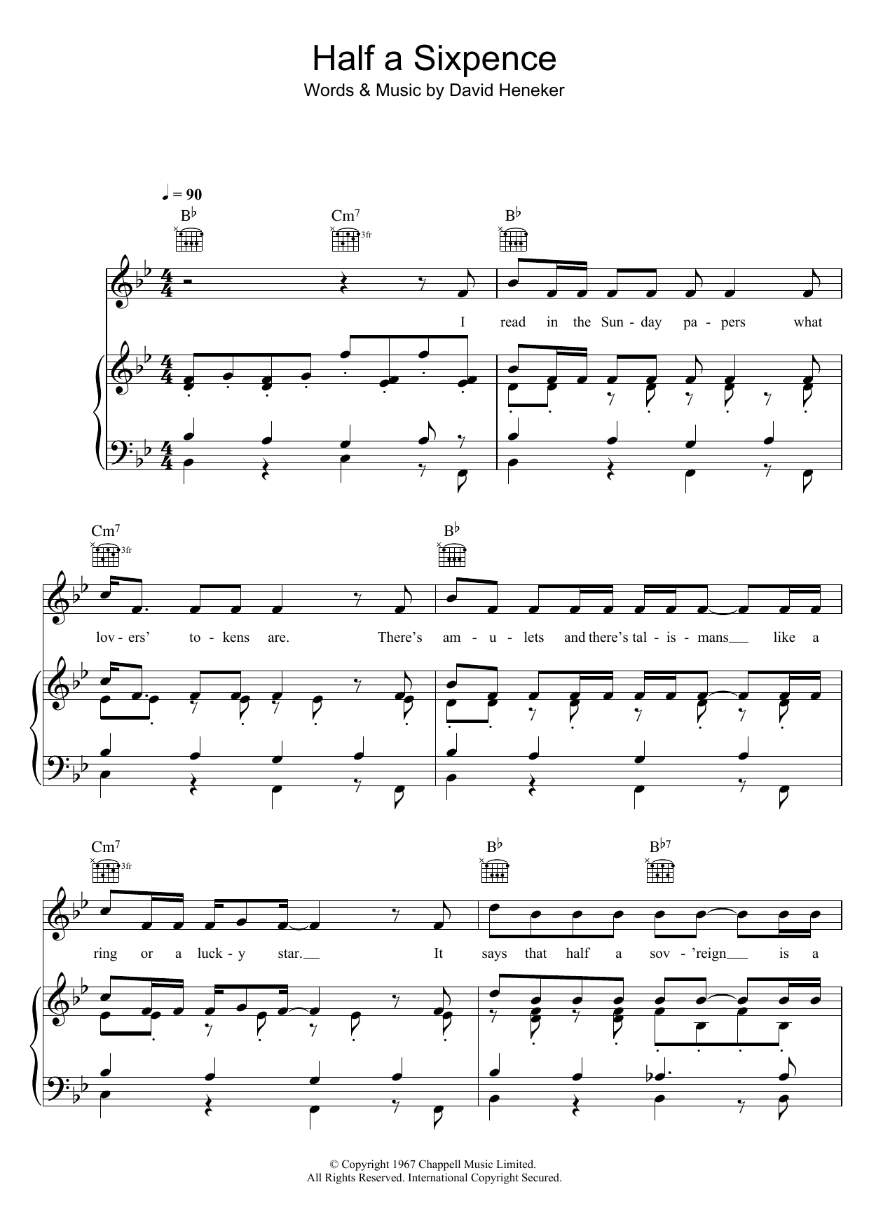 Learn to play David Heneker Half A Sixpence sheet music for Piano, Vocal & Guitar Chords in minutes. Price: 7.8900$ David Heneker Half A Sixpence sheet music notes and chords arranged for Piano, Vocal & Guitar Chords