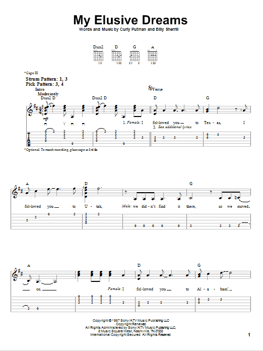 David Houston & Tammy Wynette My Elusive Dreams sheet music notes and chords. Download Printable PDF.