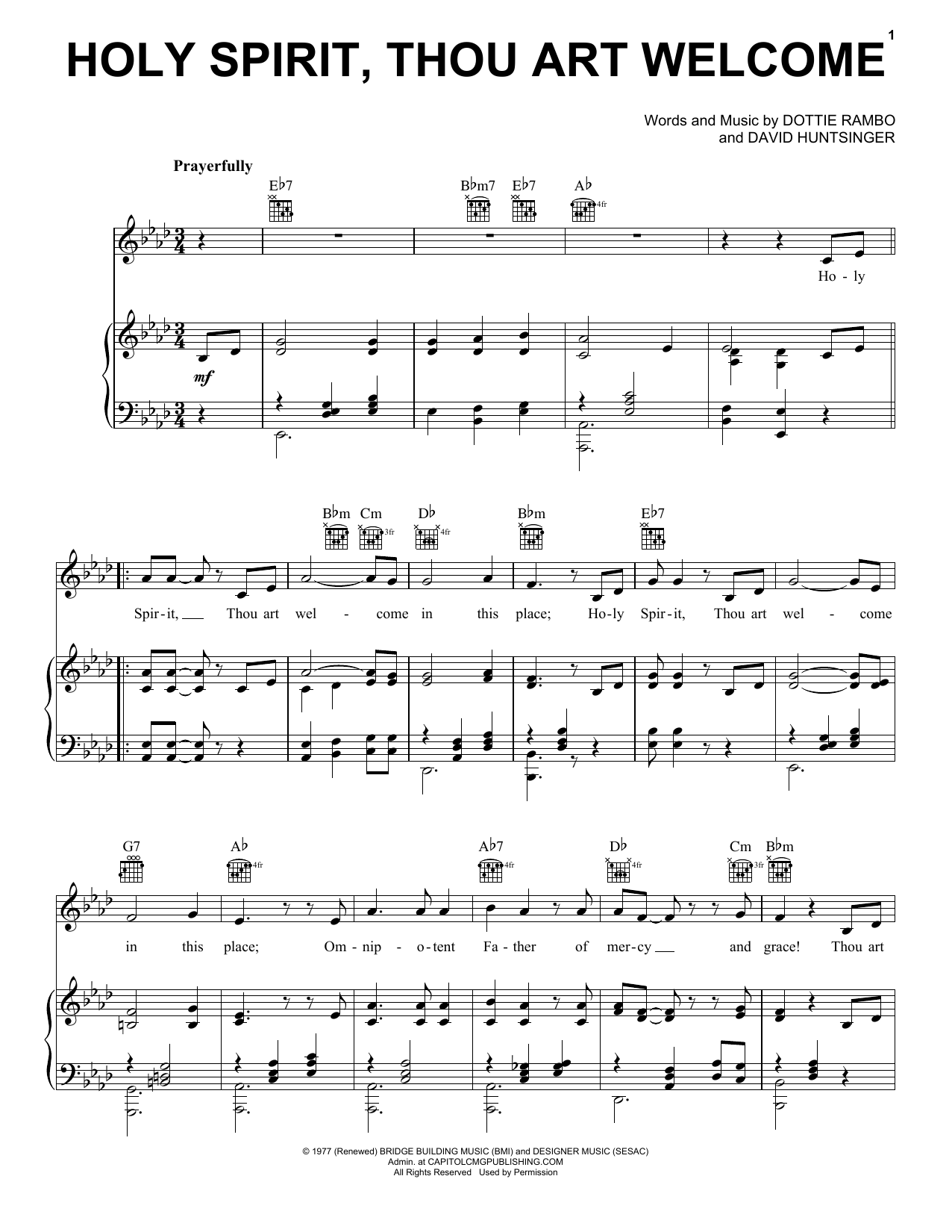 David Huntsinger Holy Spirit, Thou Art Welcome sheet music notes and chords arranged for Piano, Vocal & Guitar Chords (Right-Hand Melody)