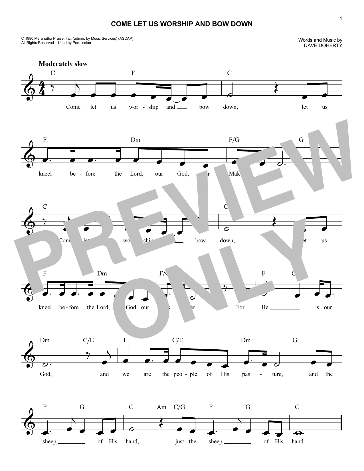 Learn to play David J. Doherty Come Let Us Worship And Bow Down sheet music for Easy Lead Sheet / Fake Book in minutes. Price: 5.9900$ David J. Doherty Come Let Us Worship And Bow Down sheet music notes and chords arranged for Easy Lead Sheet / Fake Book