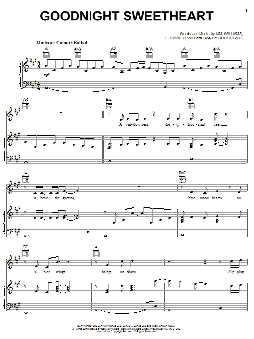 Learn to play David Kersh Goodnight Sweetheart sheet music for Piano, Vocal & Guitar Chords (Right-Hand Melody) in minutes. Price: 7.8900$ David Kersh Goodnight Sweetheart sheet music notes and chords arranged for Piano, Vocal & Guitar Chords (Right-Hand Melody)