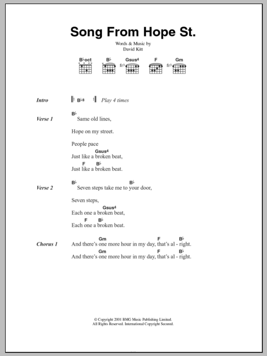 David Kitt Song From Hope St. sheet music notes and chords. Download Printable PDF.