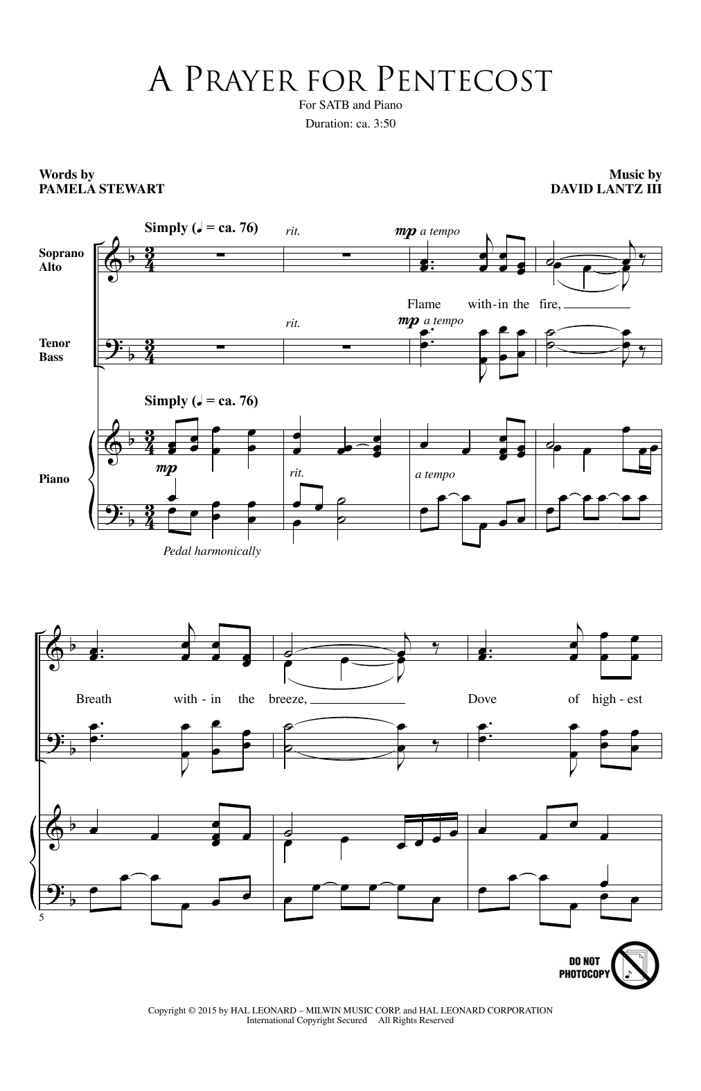Learn to play David Lantz III A Prayer For Pentecost sheet music for SATB Choir in minutes. Price: 3.9900$ David Lantz III A Prayer For Pentecost sheet music notes and chords arranged for SATB Choir