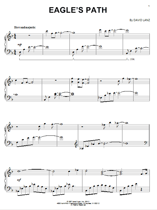 Learn to play David Lanz Eagle's Path sheet music for Piano Solo in minutes. Price: 7.8900$ David Lanz Eagle's Path sheet music notes and chords arranged for Piano Solo