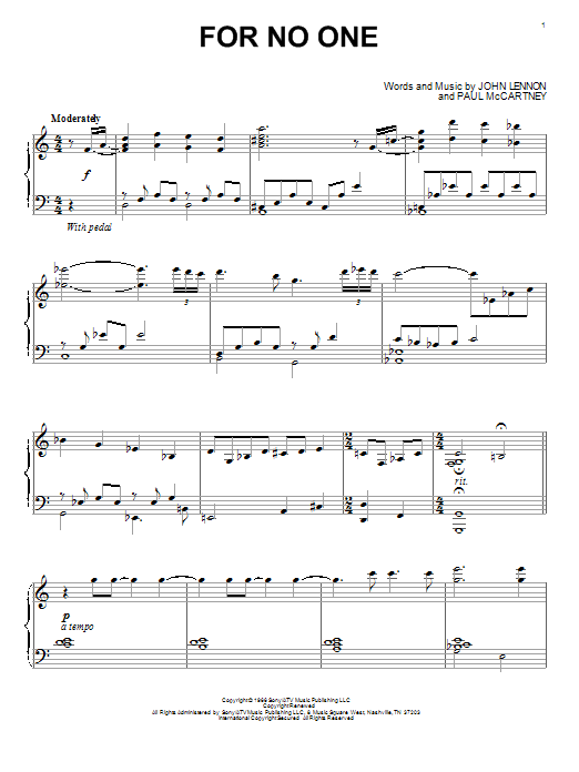 The Beatles For No One sheet music notes and chords arranged for Piano Solo