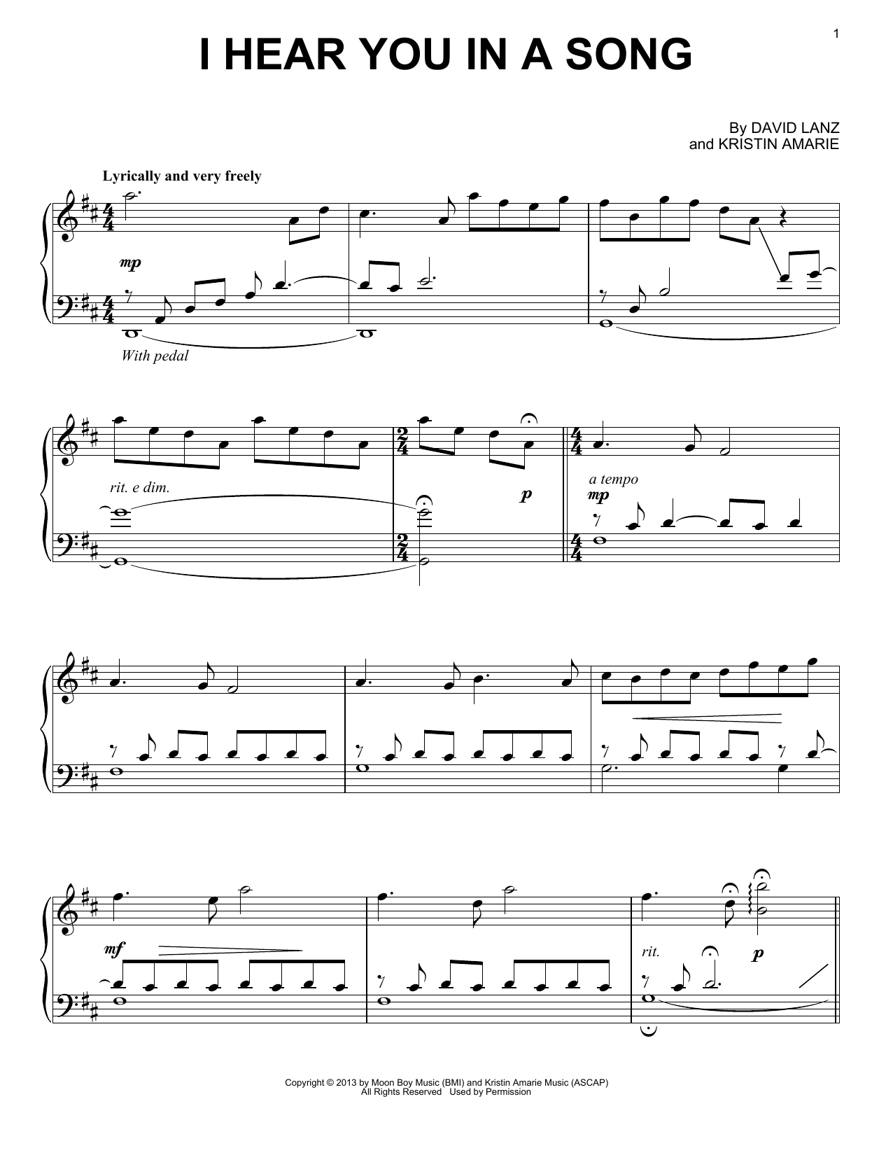 David Lanz I Hear You In A Song sheet music notes and chords. Download Printable PDF.