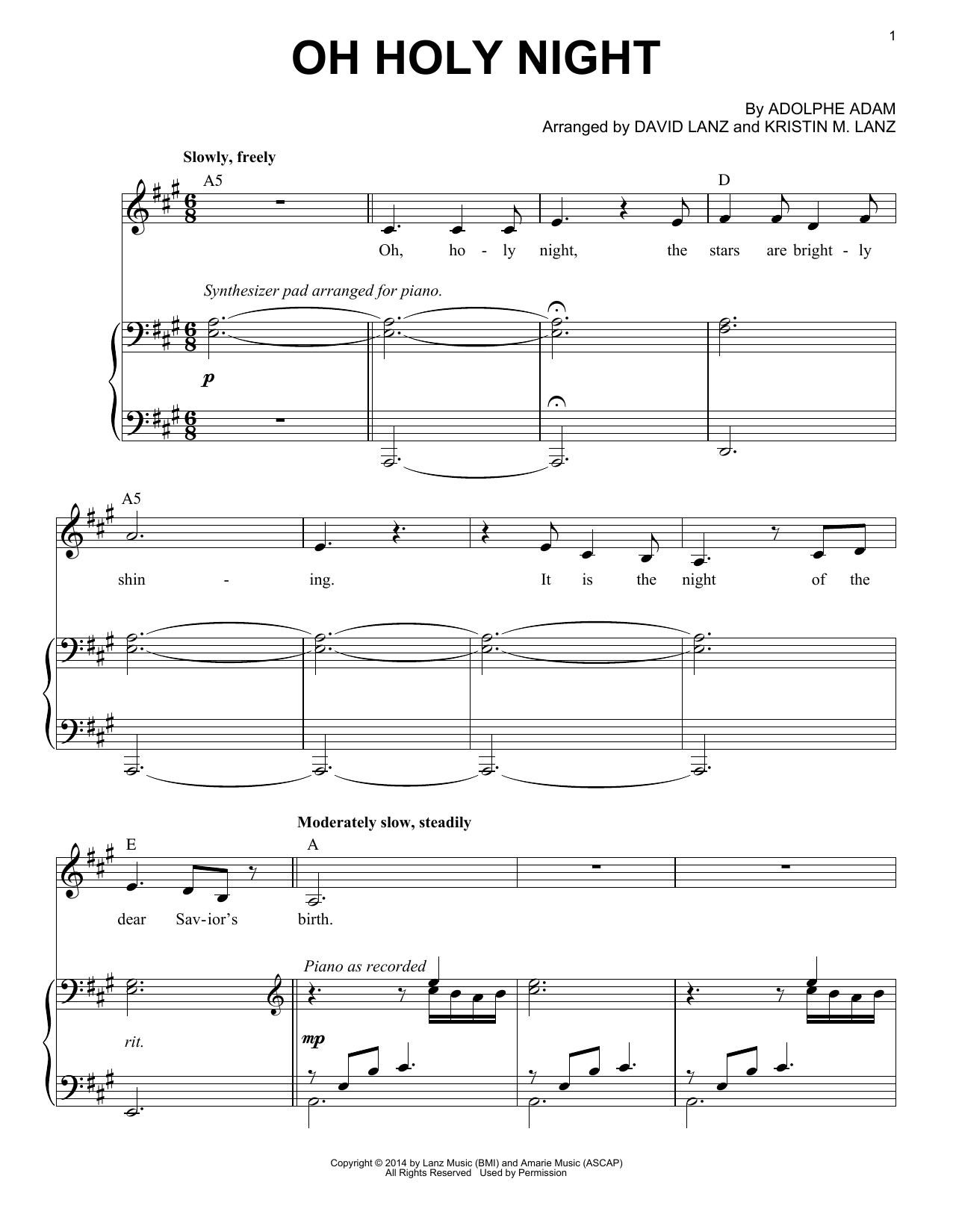 David Lanz & Kristin Amarie Oh Holy Night sheet music notes and chords. Download Printable PDF.