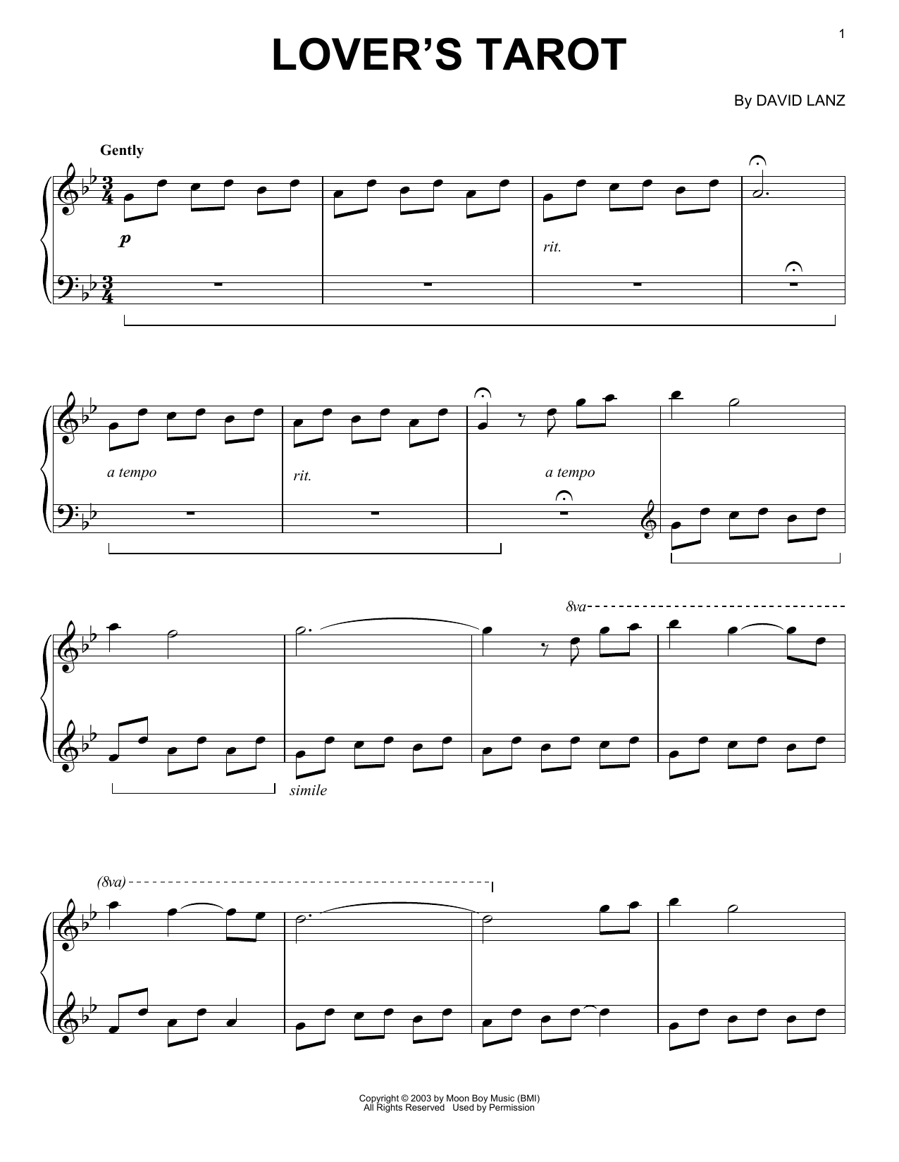 David Lanz Lover's Tarot sheet music notes and chords. Download Printable PDF.