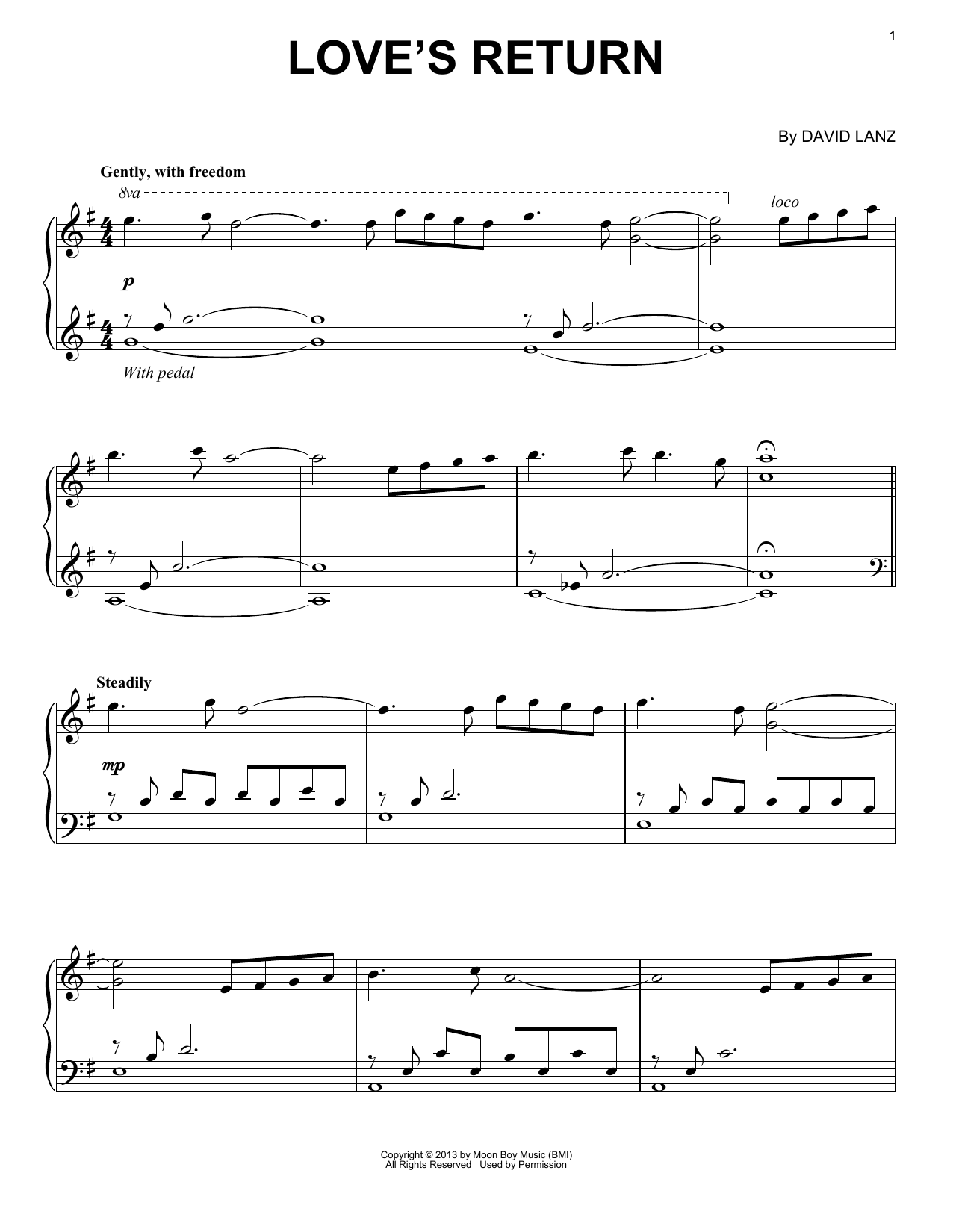 Learn to play David Lanz Love's Return sheet music for Piano Solo in minutes. Price: 7.8900$ David Lanz Love's Return sheet music notes and chords arranged for Piano Solo