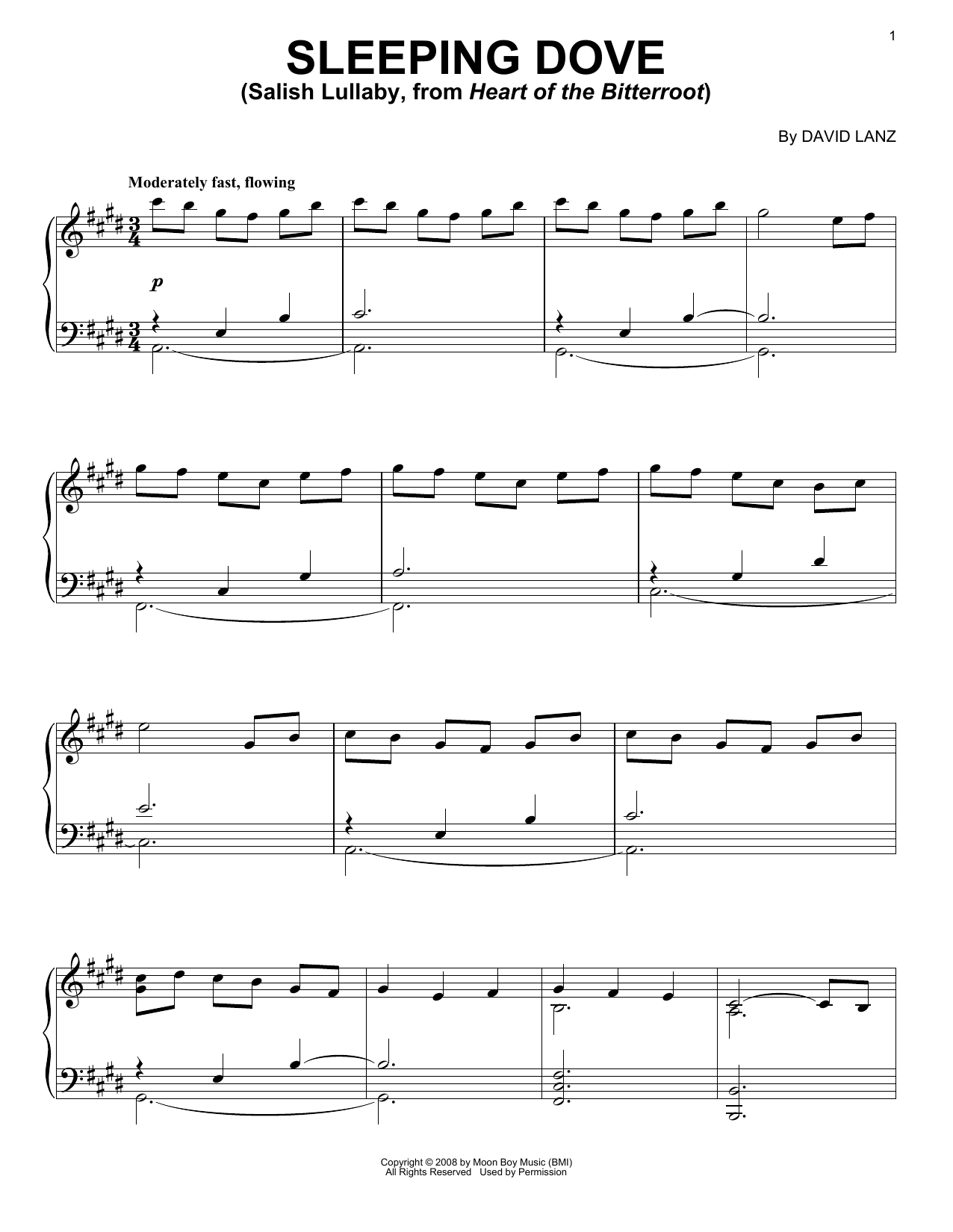 David Lanz Sleeping Dove (Salish Lullaby, from Heart Of The Bitterroot) sheet music notes and chords. Download Printable PDF.